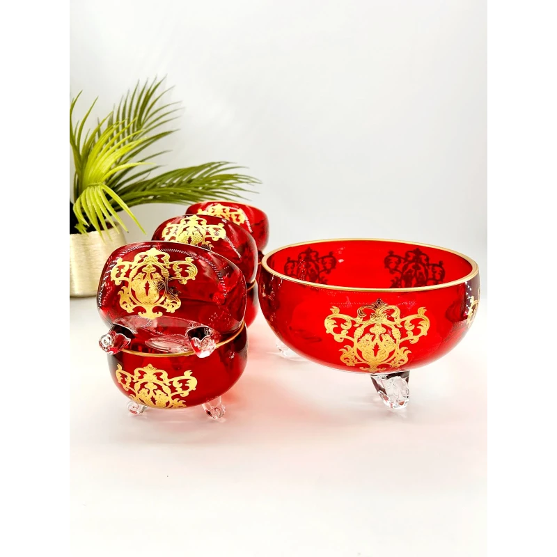 Ensemble de Bols en Cristal d'Italie Rouge et Doré