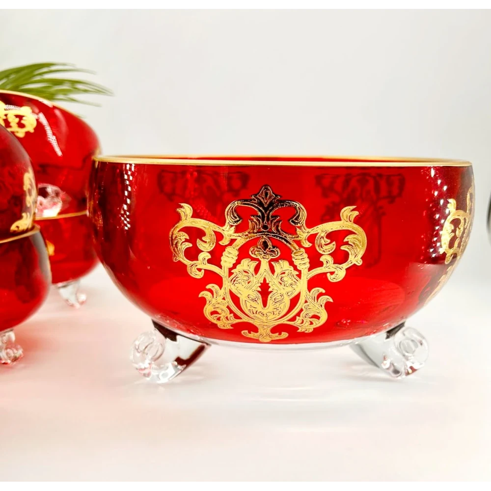 Ensemble de Bols en Cristal d'Italie Rouge et Doré