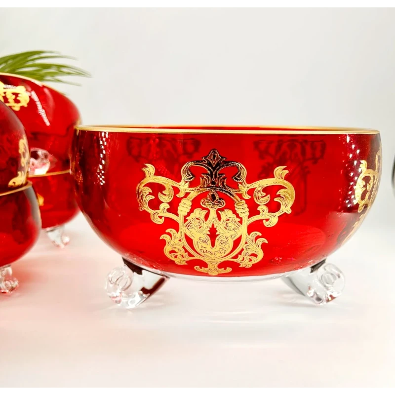 Ensemble de Bols en Cristal d'Italie Rouge et Doré