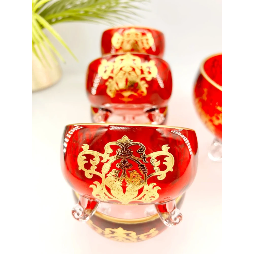Ensemble de Bols en Cristal d'Italie Rouge et Doré