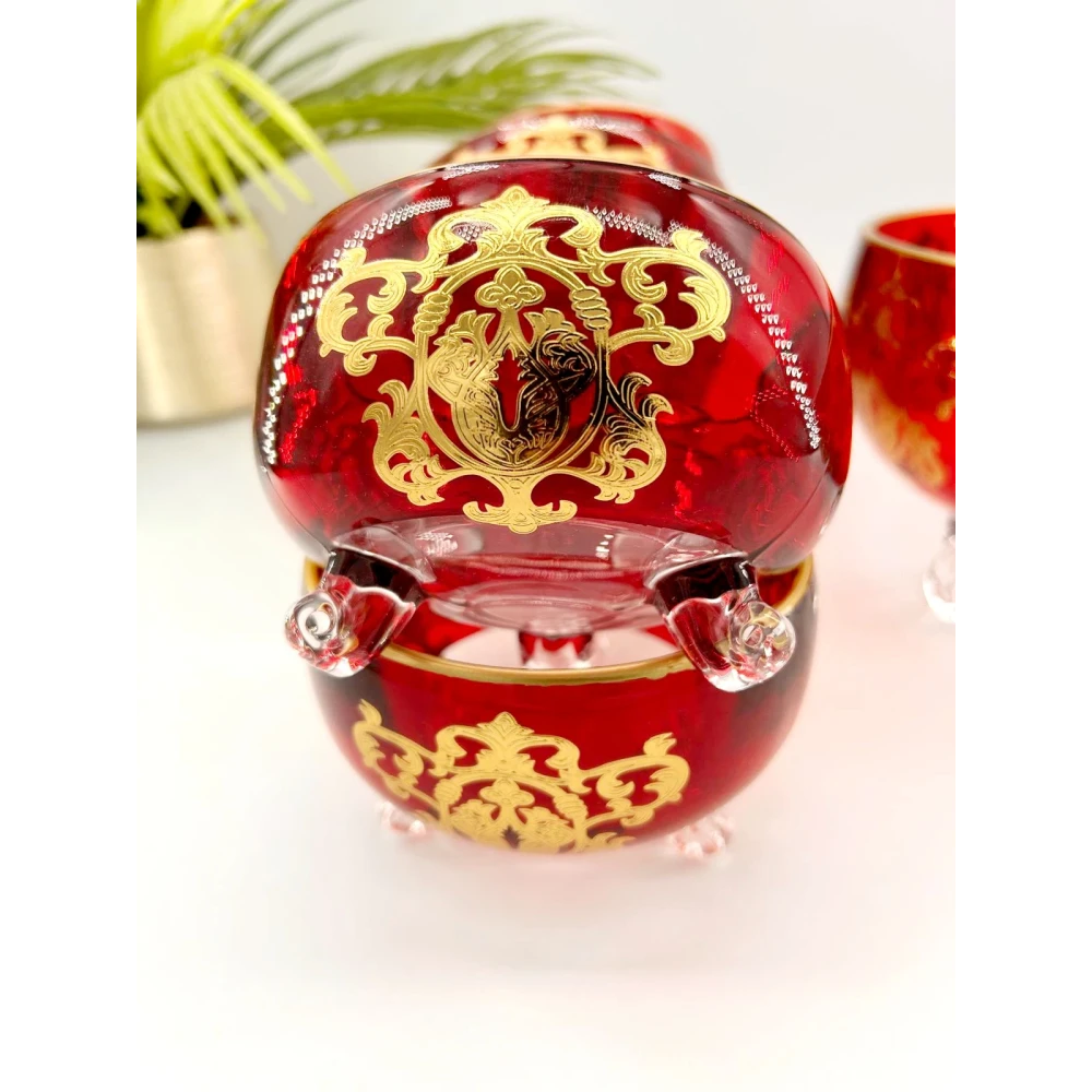 Ensemble de Bols en Cristal d'Italie Rouge et Doré