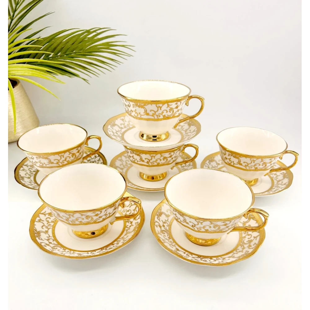 Ensemble 6 Tasses & 6 Sous-Tasses en Porcelaine