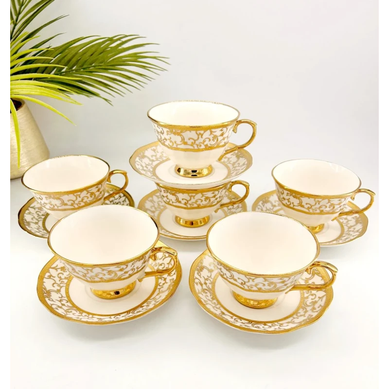 Ensemble 6 Tasses & 6 Sous-Tasses en Porcelaine
