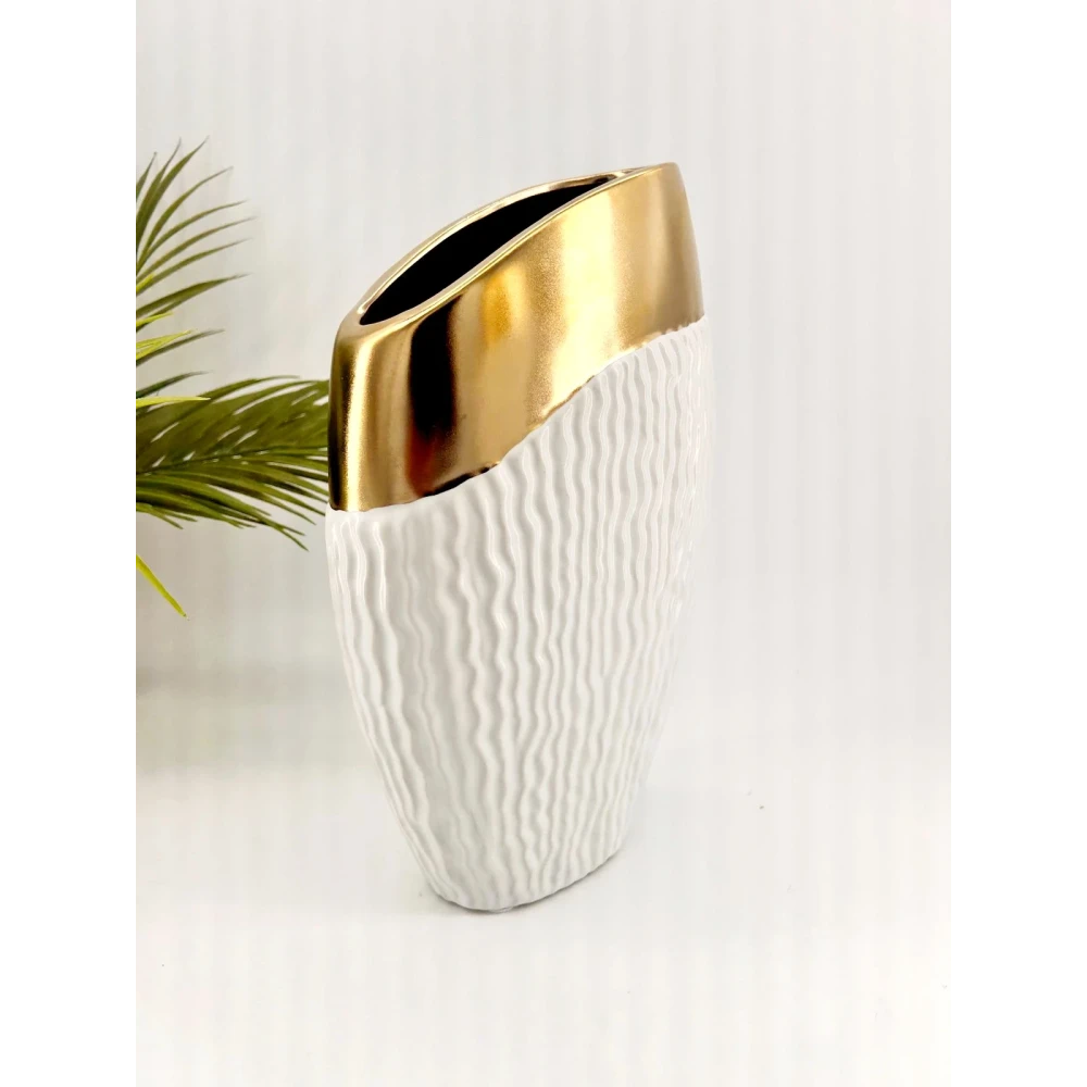Vase Moderne en Céramique - Or & Blanc
