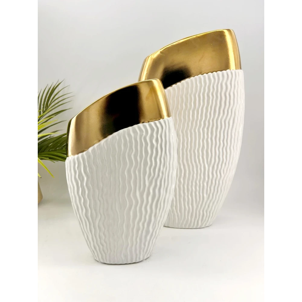 Vase Moderne en Céramique - Or & Blanc