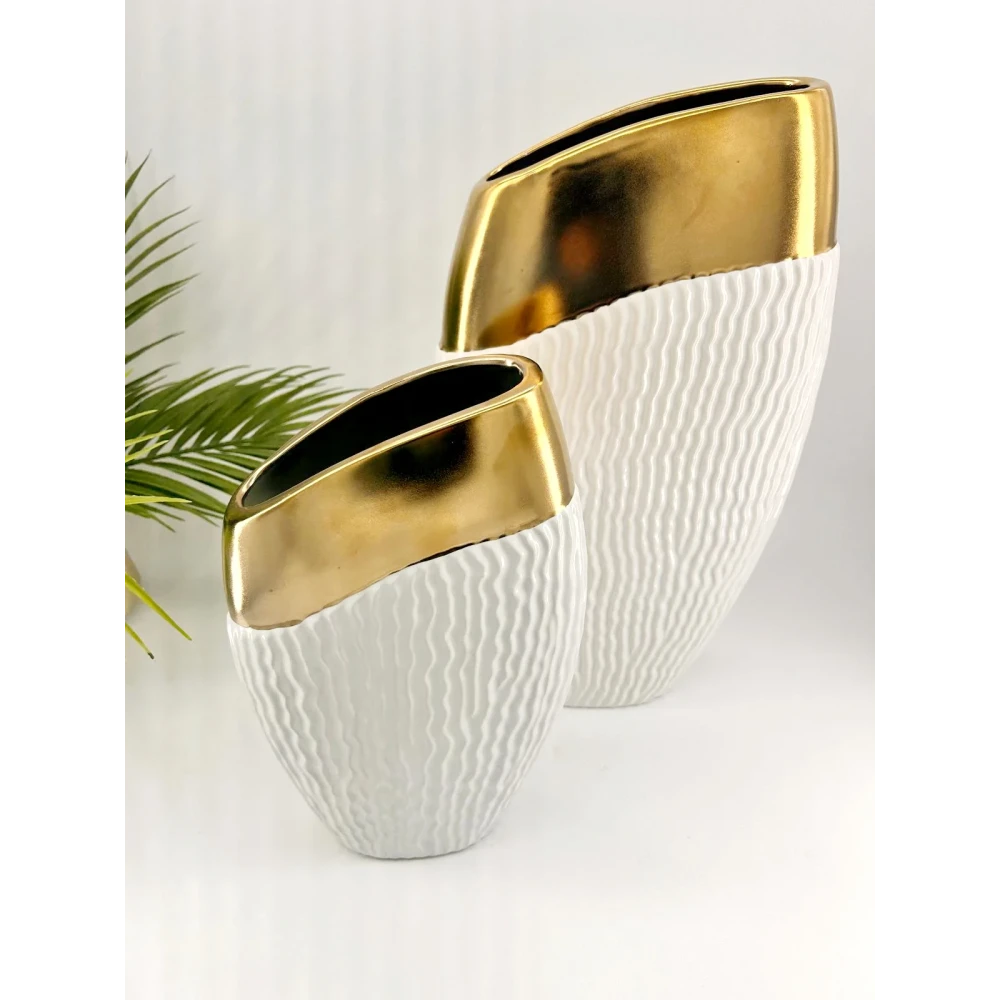 Vase Moderne en Céramique - Or & Blanc