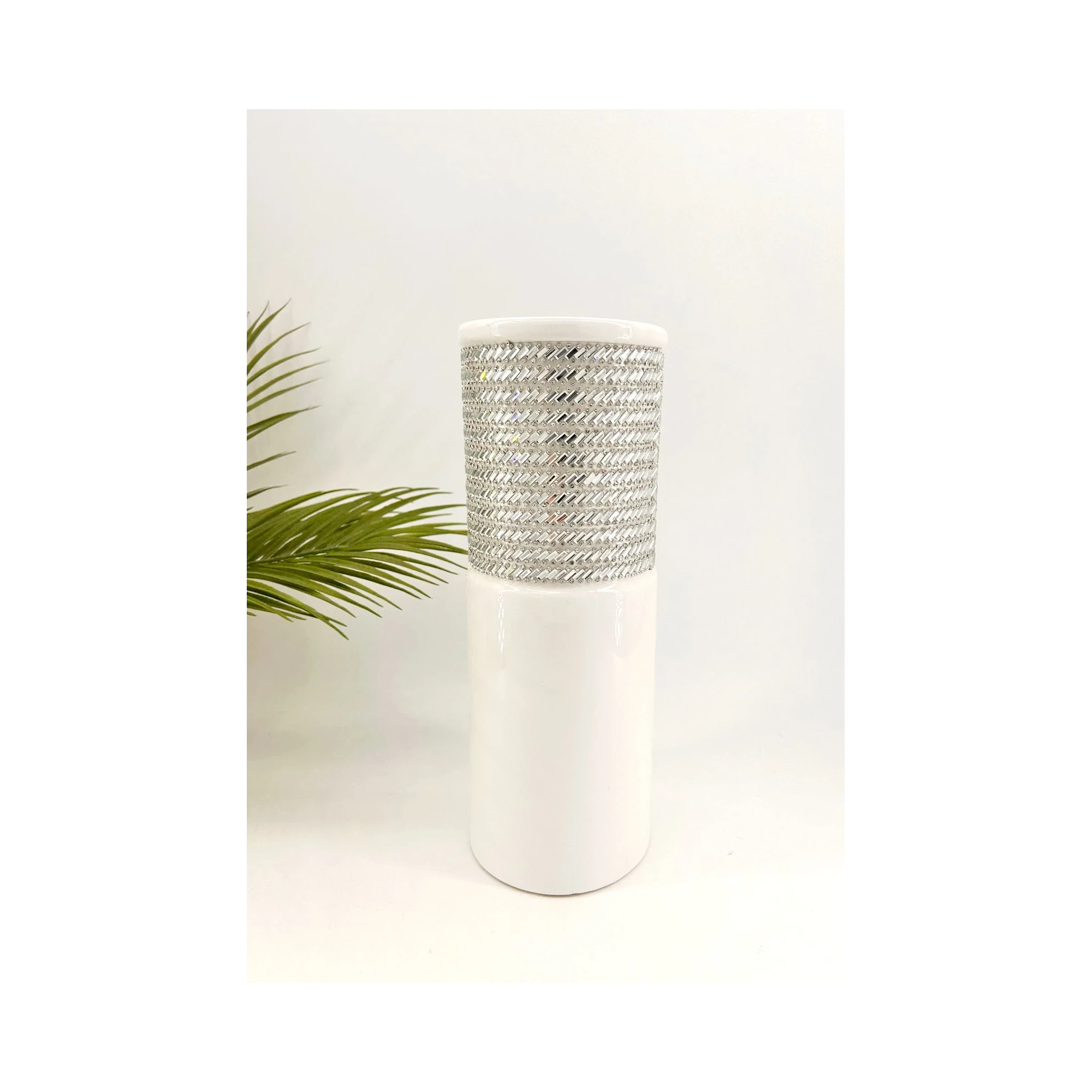 Vase en Céramique Blanc et Argenté – 29 cm