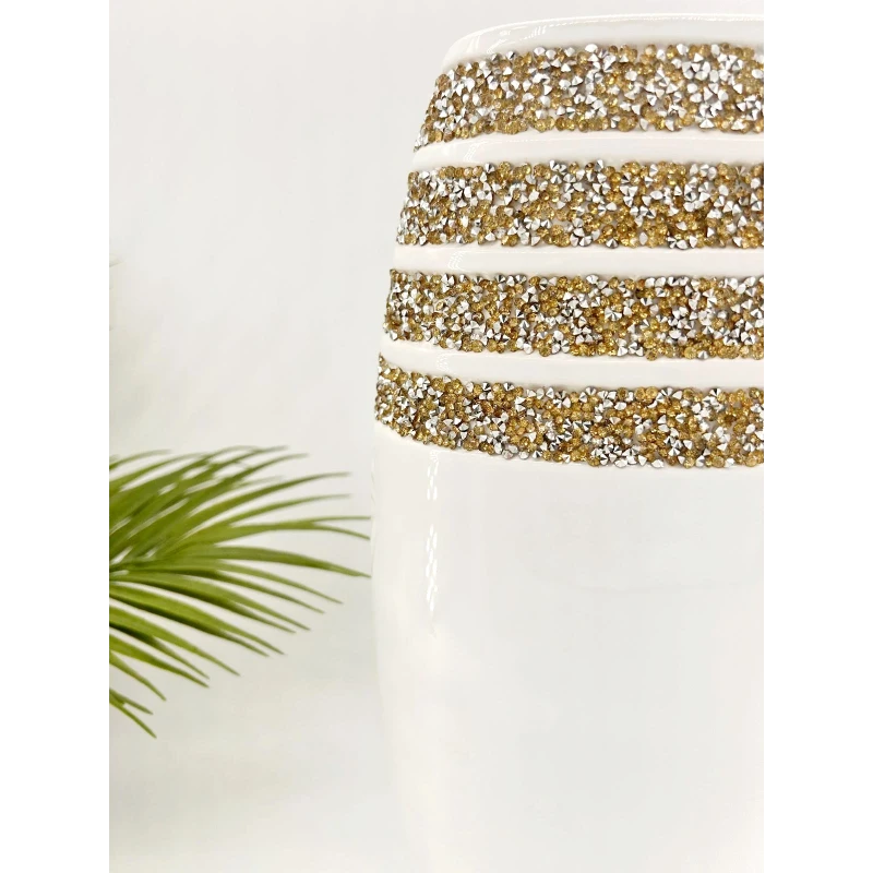 Vase en Céramique Blanc avec Ornements Cristallins