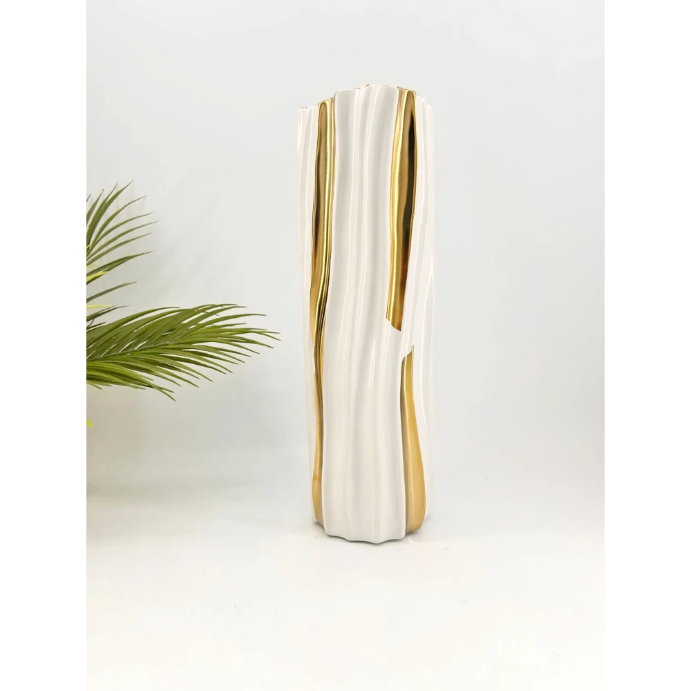 Vase "Éclat Sculptural" – Céramique Blanc & Doré