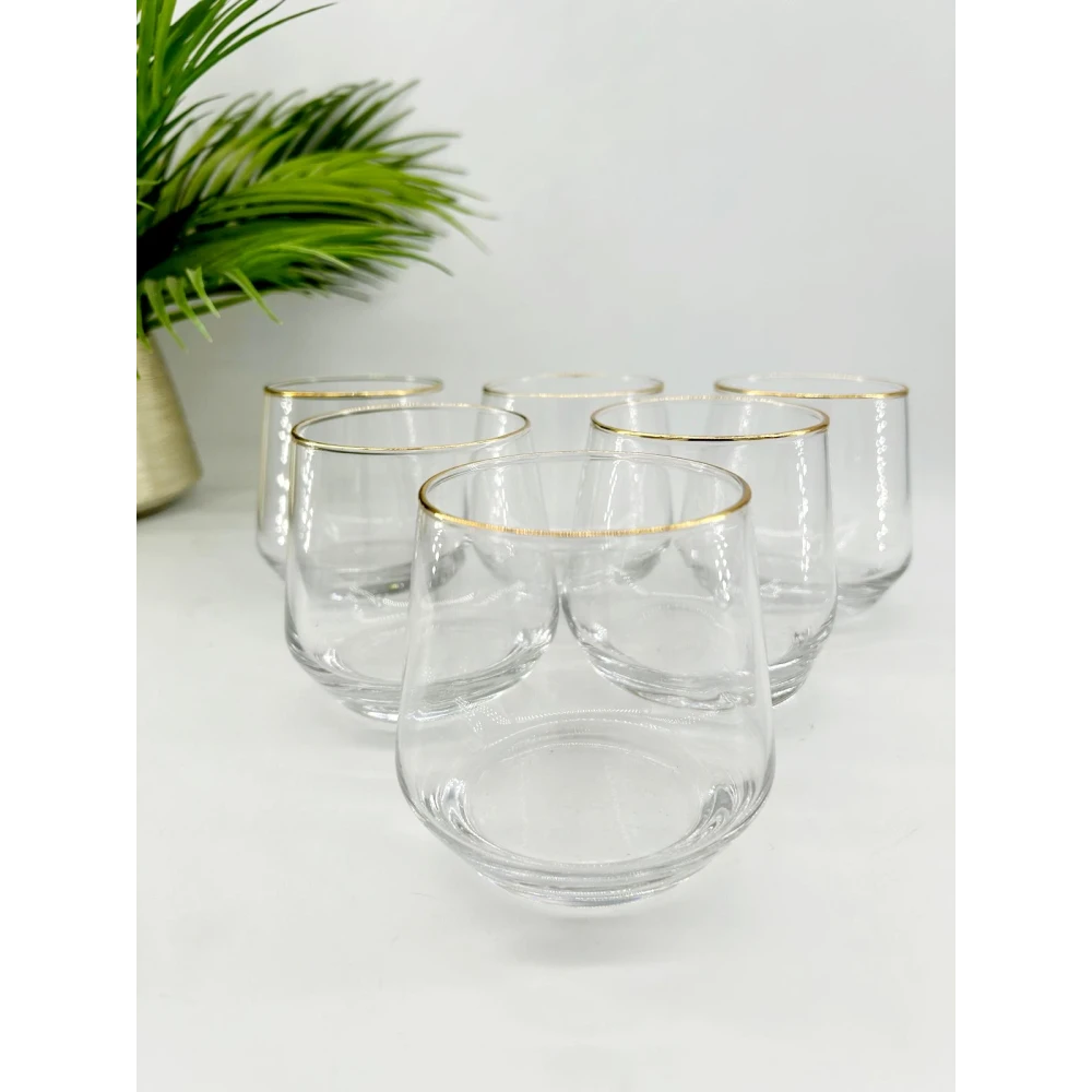 Verre cylindrique avec liseré doré – 330 ml, élégance minimaliste