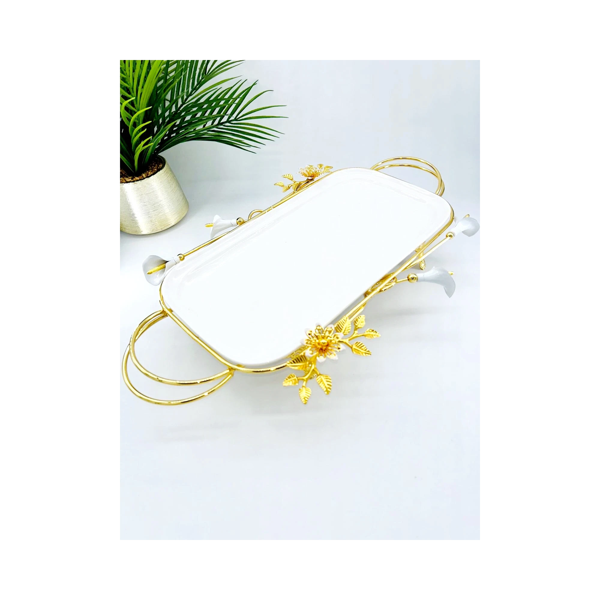 Plat de Présentation Rectangulaire en Porcelaine avec Poignées