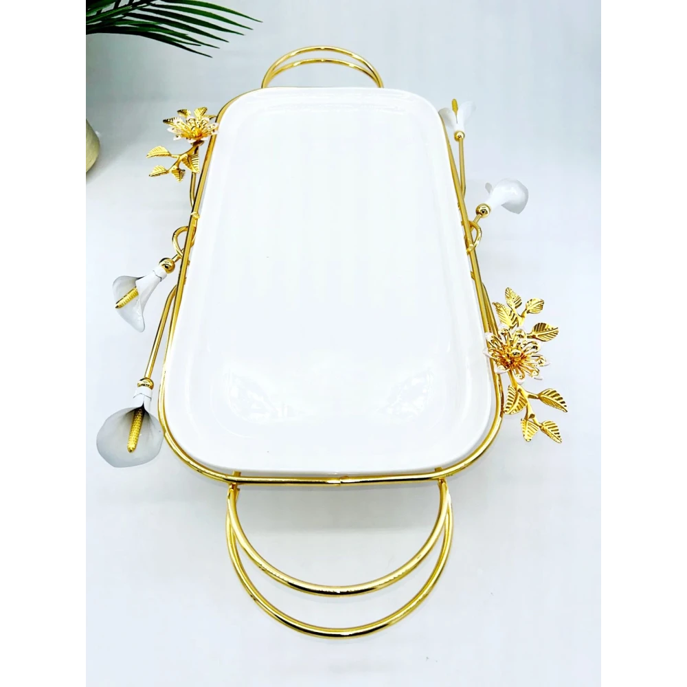 Plat de Présentation Rectangulaire en Porcelaine avec Poignées