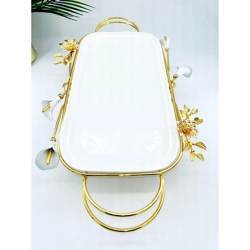 Plat de Présentation Rectangulaire en Porcelaine avec Poignées
