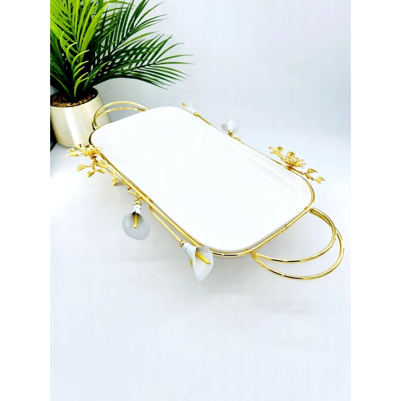 Plat de Présentation Rectangulaire en Porcelaine avec Poignées