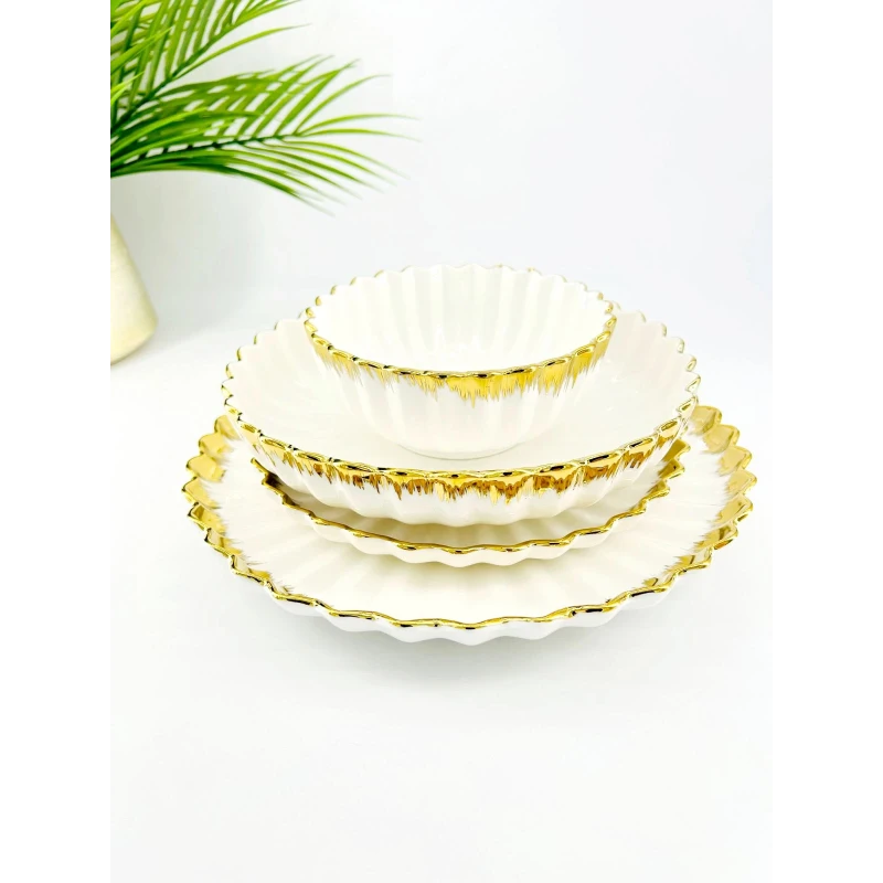 Service de Table Éclat Doré – 24 Pièces en Porcelaine