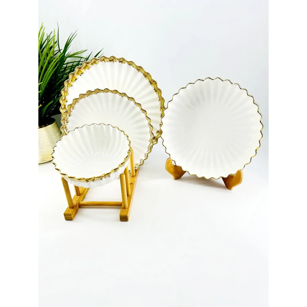 Service de Table Éclat Doré – 24 Pièces en Porcelaine