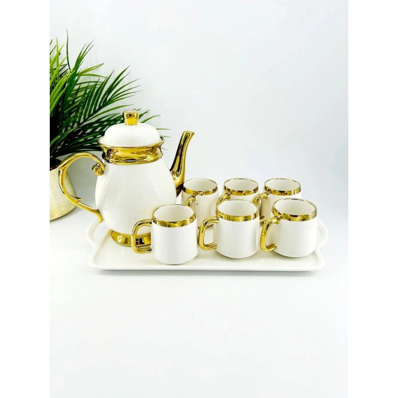 Service à thé ou café en porcelaine blanche avec finitions dorées – Élégance raffinée