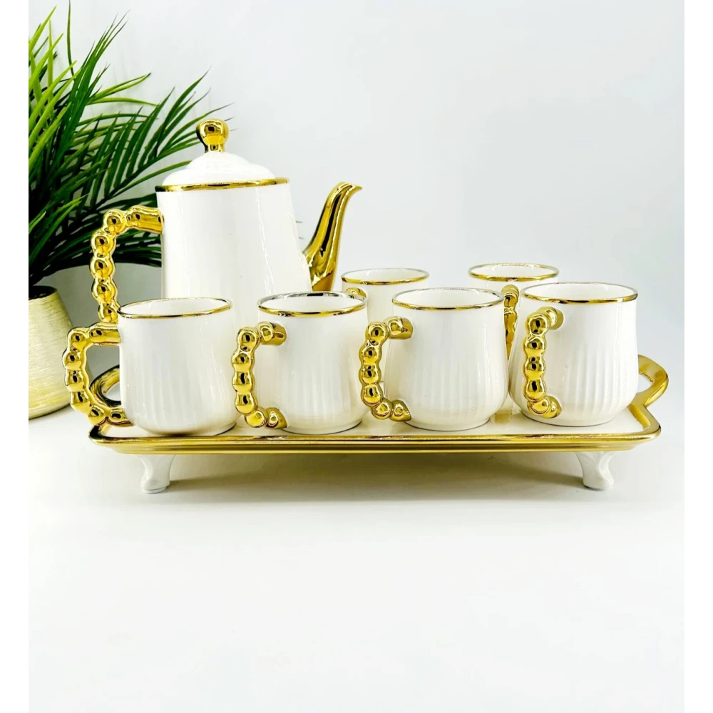 Service à thé ou café en porcelaine blanche et dorée – Collection élégance