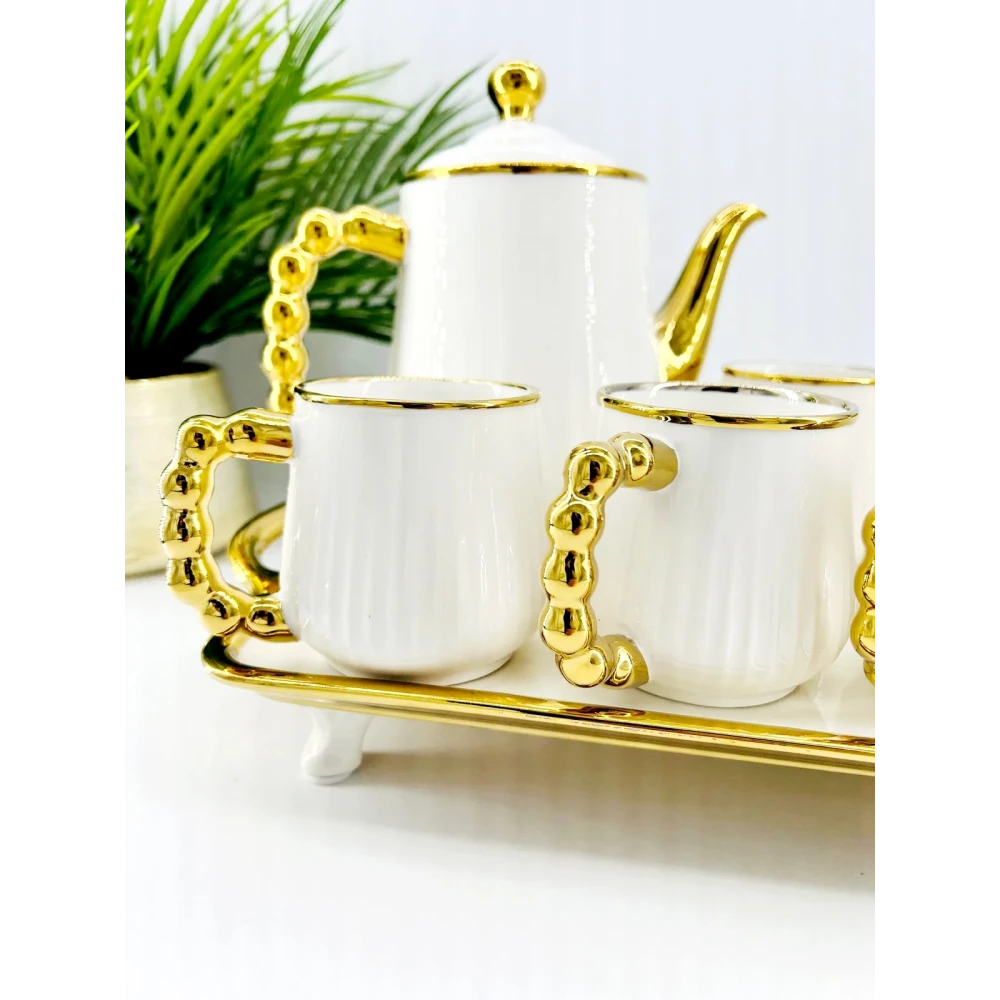 Service à thé ou café en porcelaine blanche et dorée – Collection élégance