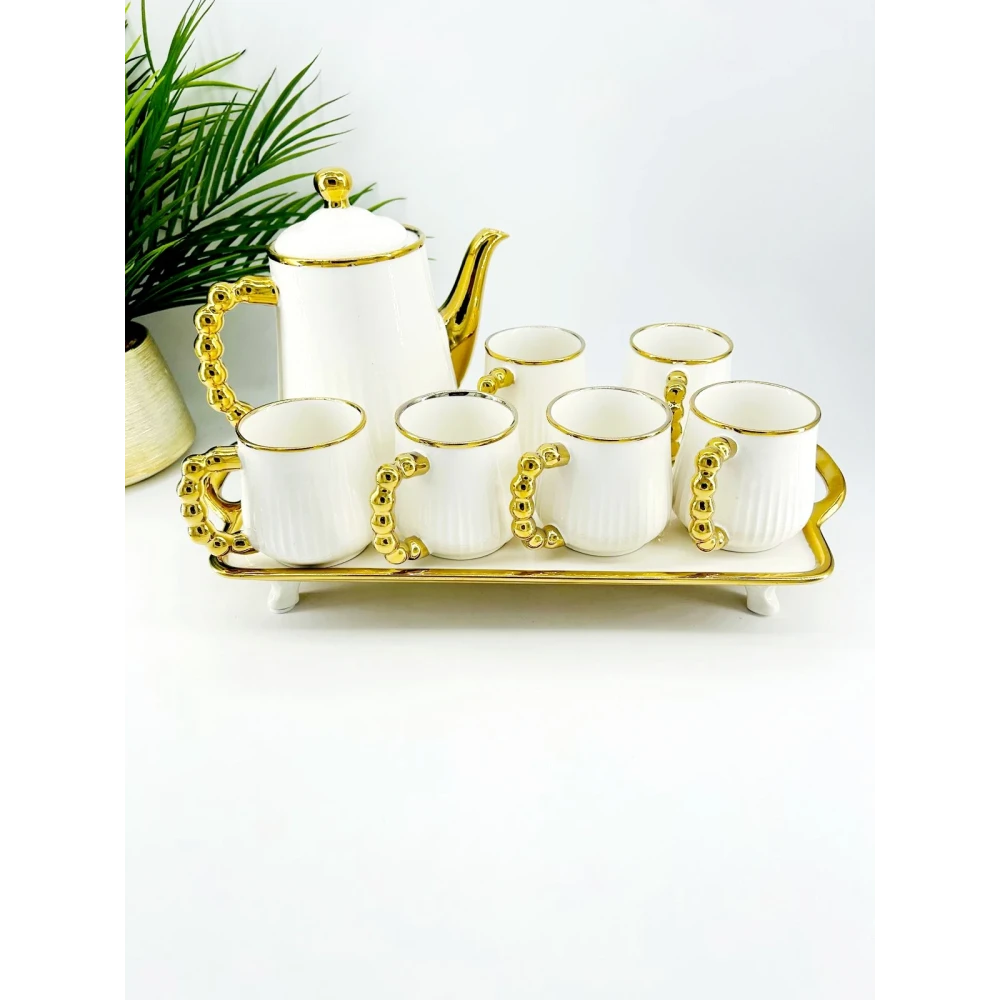 Service à thé ou café en porcelaine blanche et dorée – Collection élégance