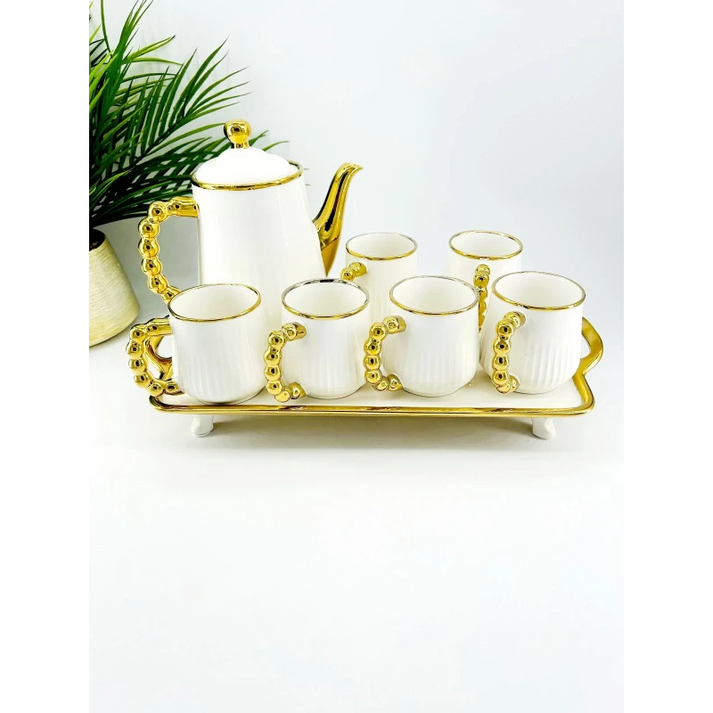 Service à thé ou café en porcelaine blanche et dorée – Collection élégance
