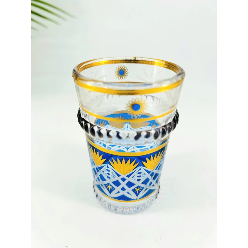 Ensemble de 12 verres à thé décorés – Motifs dorés et colorés (9 x 5,5 cm)