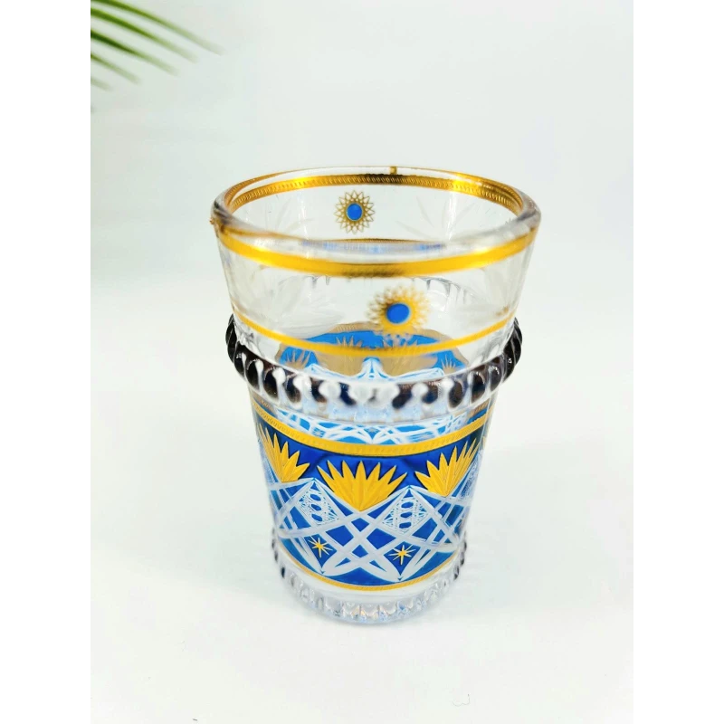 Ensemble de 12 verres à thé décorés – Motifs dorés et colorés (9 x 5,5 cm)