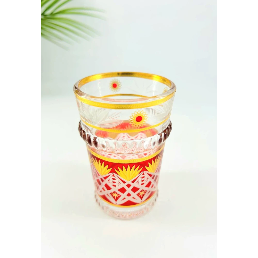 Ensemble de 12 verres à thé rouges et dorés – Style oriental raffiné (9 x 5,5 cm)