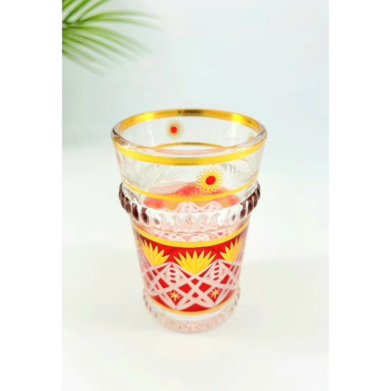 Ensemble de 12 verres à thé rouges et dorés – Style oriental raffiné (9 x 5,5 cm)
