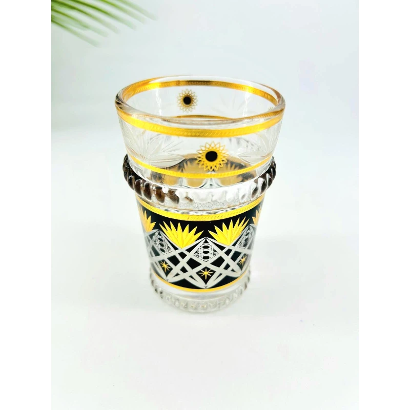 Ensemble de 12 verres à thé noirs et dorés – Élégance orientale (9 x 5,5 cm)