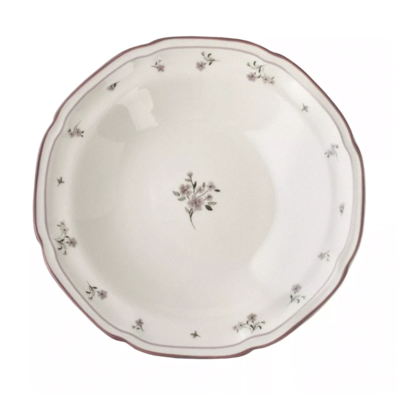 Assiette creuse – Porcelaine fine à motif floral (22 x 22 x 3,8 cm – 300 ml)