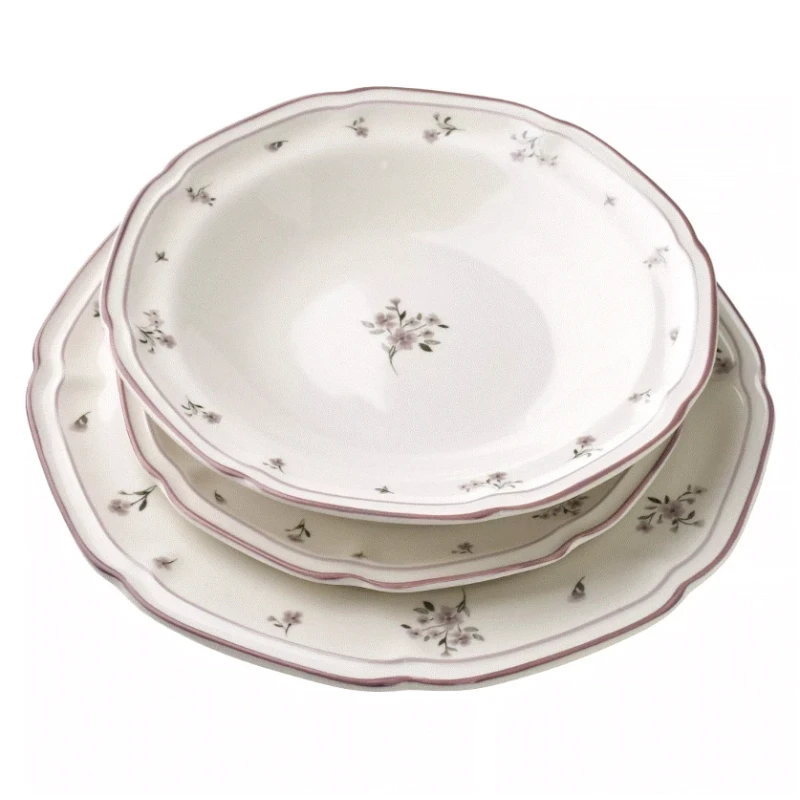 Assiette creuse – Porcelaine fine à motif floral (22 x 22 x 3,8 cm – 300 ml)