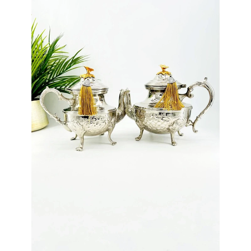 Théière artisanale en cuivre nickelé – Collection Charaf - 20 cm