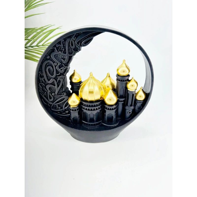 Objet décoratif oriental – Mosquée sous croissant noir et or