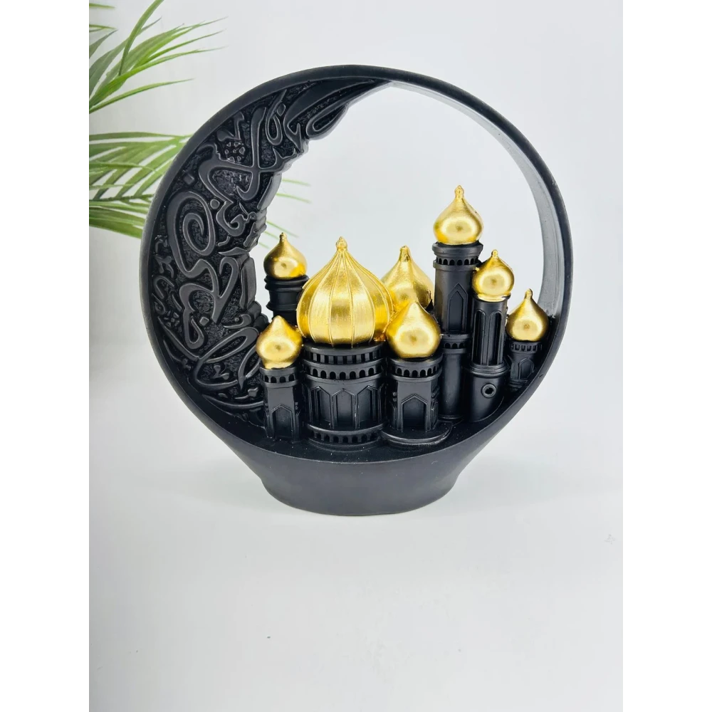 Objet décoratif oriental – Mosquée sous croissant noir et or