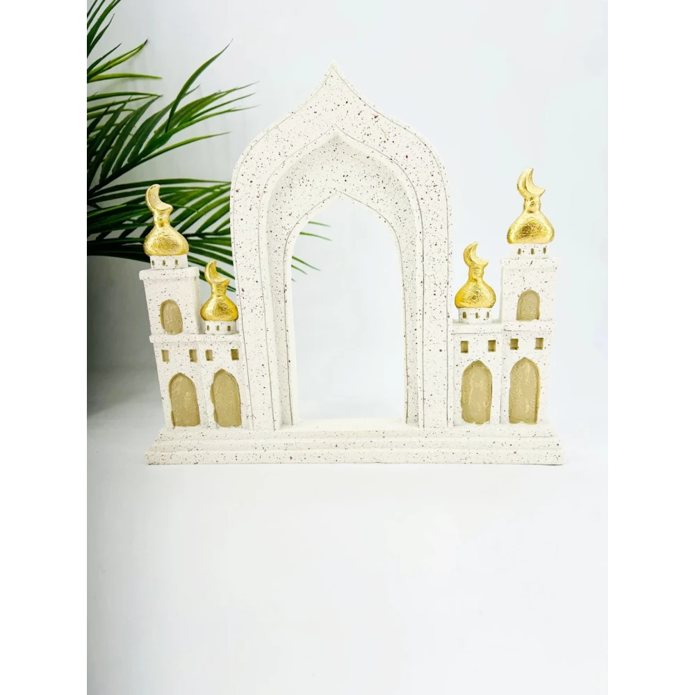 Objet décoratif oriental – Arche et minarets blanc et or