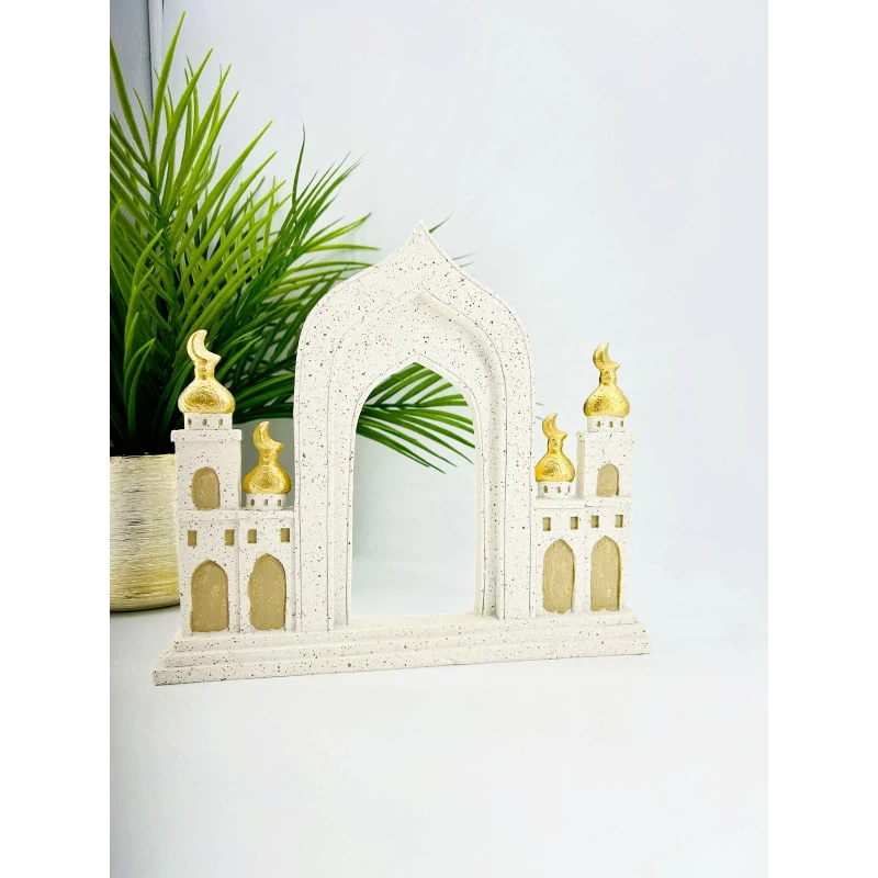 Objet décoratif oriental – Arche et minarets blanc et or