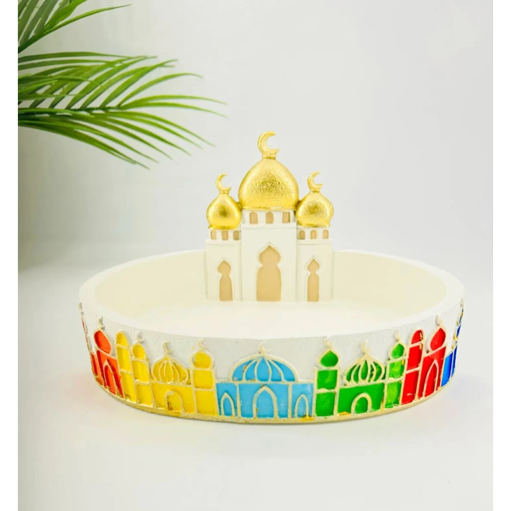 Plateau décoratif Ramadan – Mosquée orientale multicolore