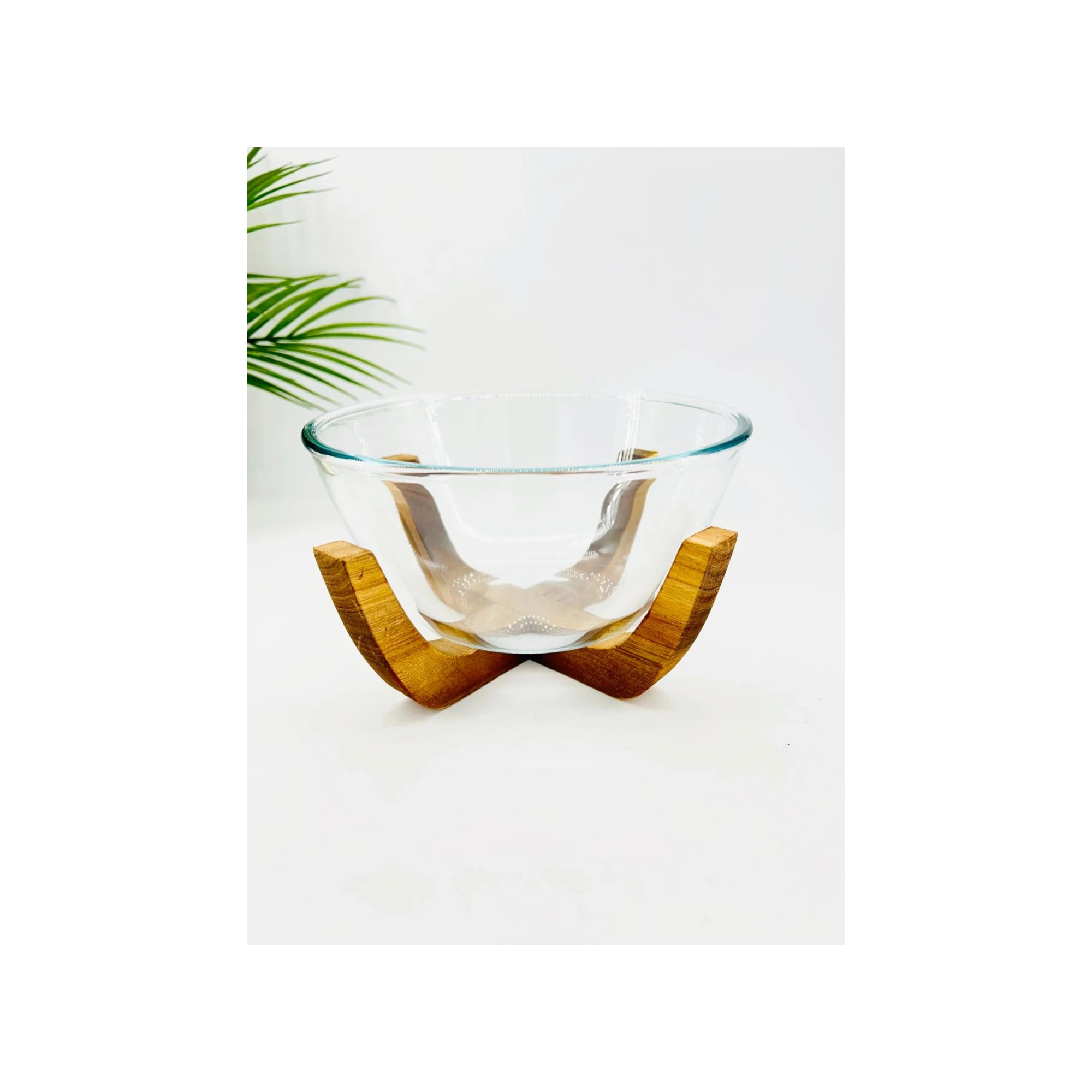 Bol en verre avec socle en bois d’acacia