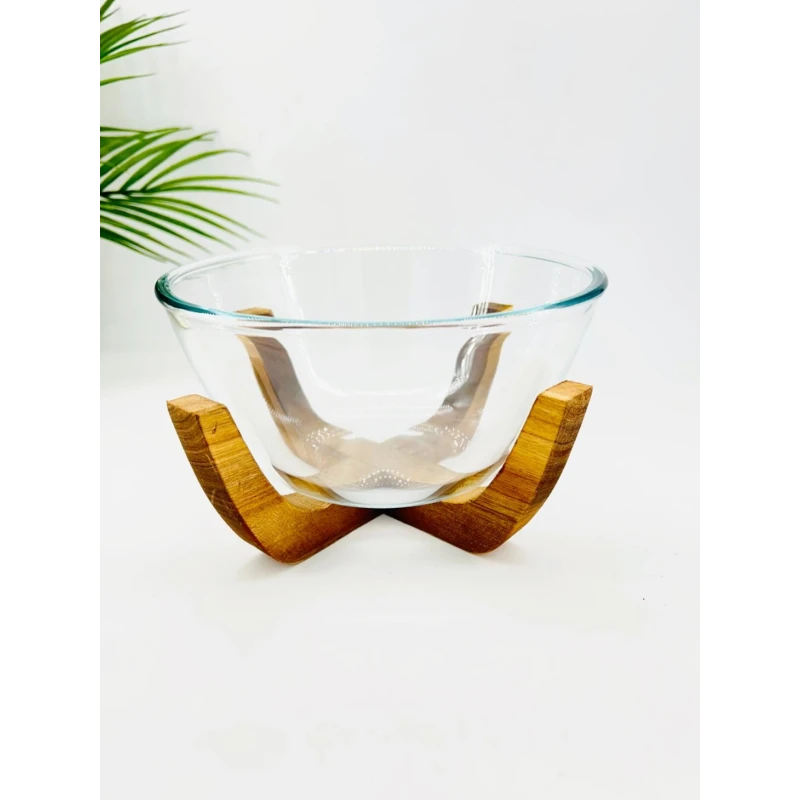 Bol en verre avec socle en bois d’acacia
