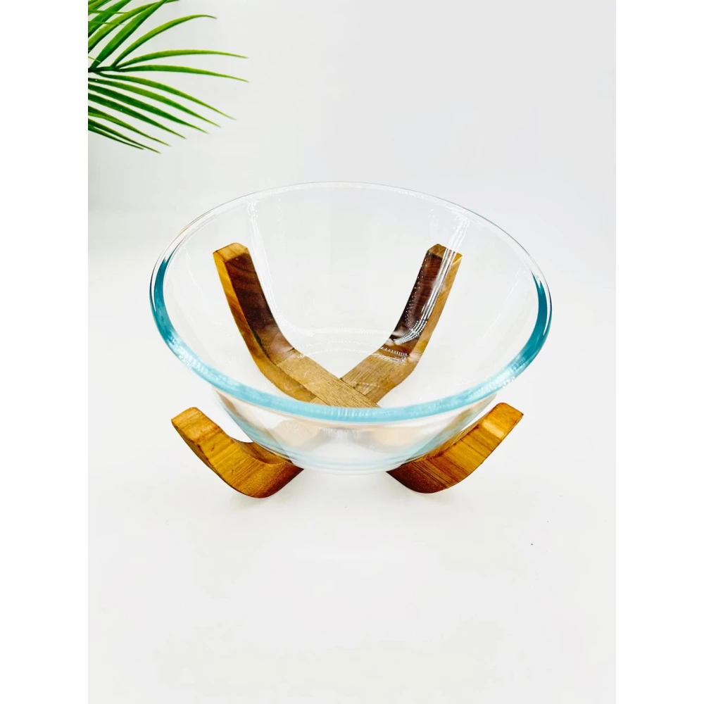 Bol en verre avec socle en bois d’acacia