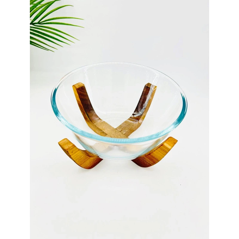 Bol en verre avec socle en bois d’acacia