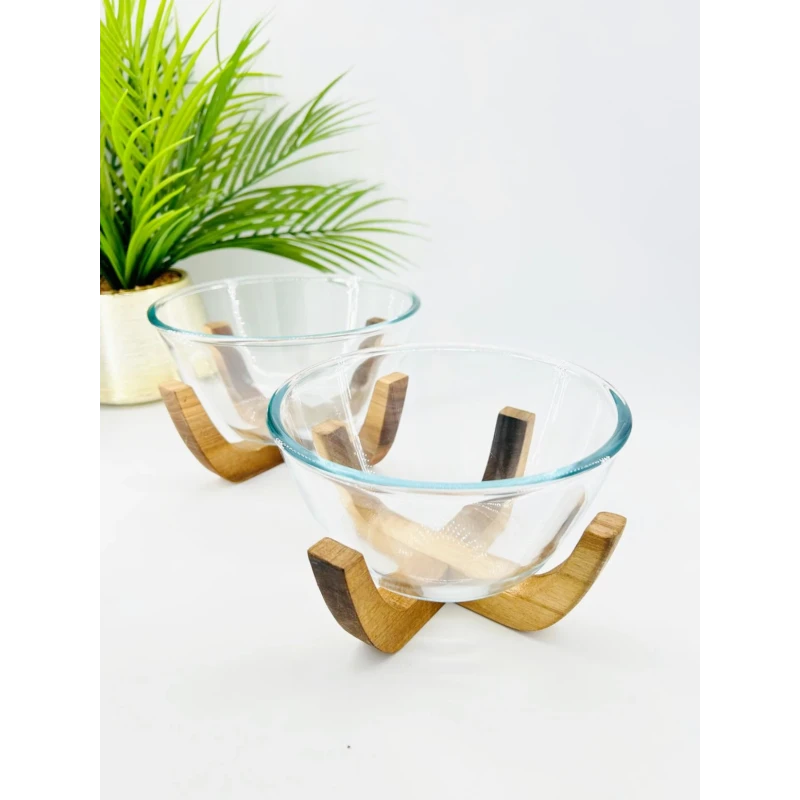 Bol en verre avec socle en bois d’acacia