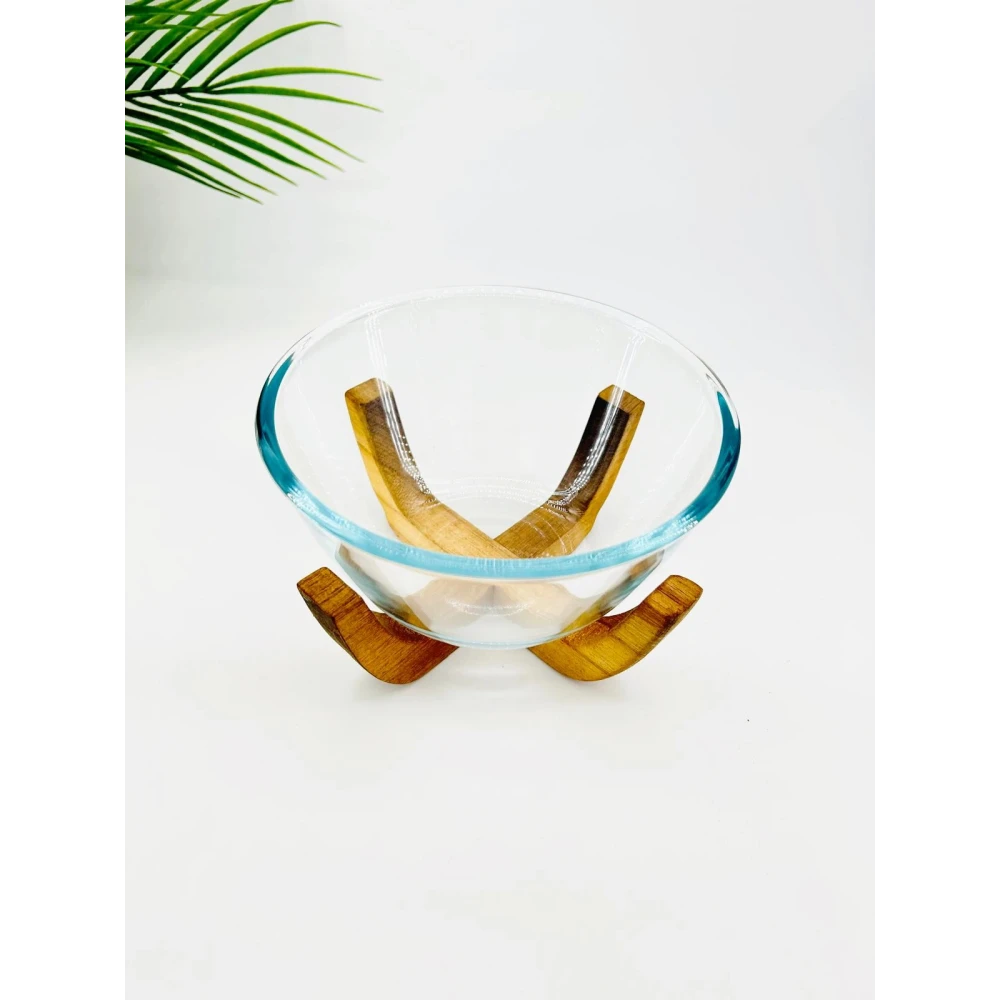 Bol en verre avec socle en bois d’acacia – Petit modèle
