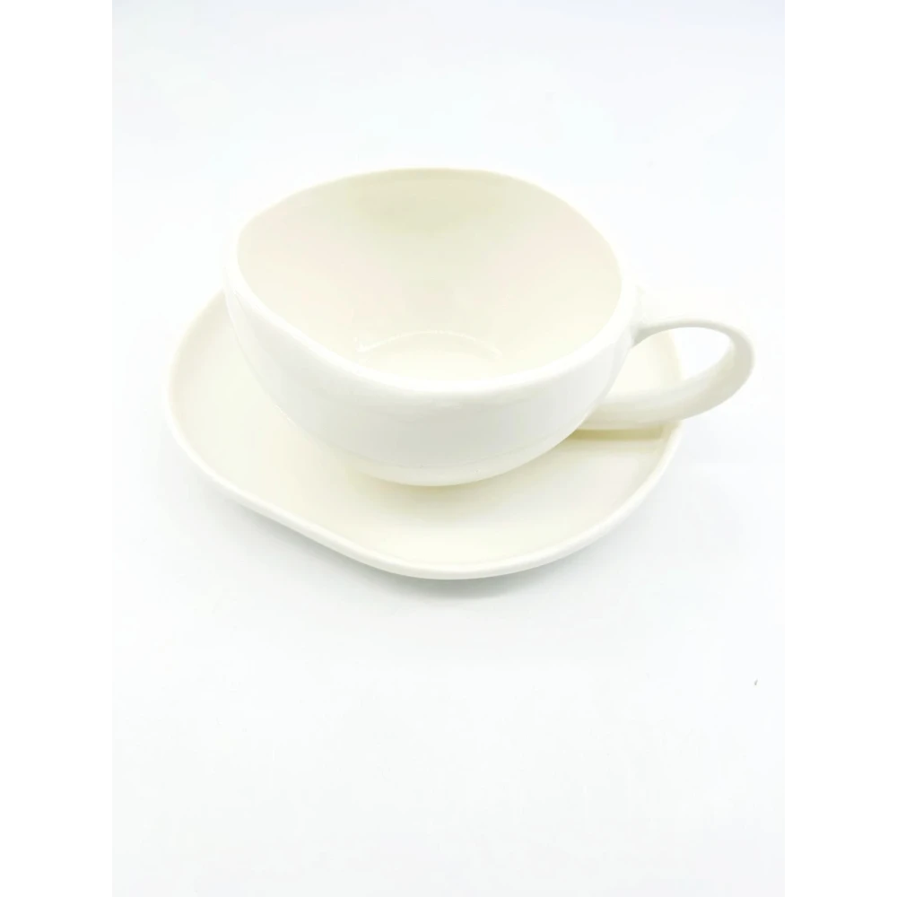 Service de 6 tasses et sous-tasses en porcelaine blanche – Design contemporain