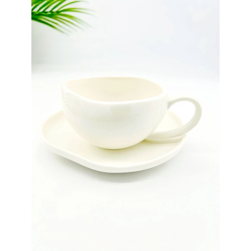 Service de 6 tasses et sous-tasses en porcelaine blanche – Design contemporain