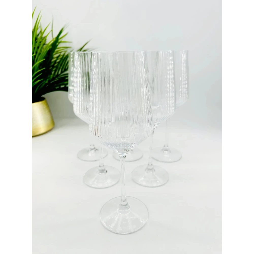 Ensemble de 6 verres sur pied en verre strié