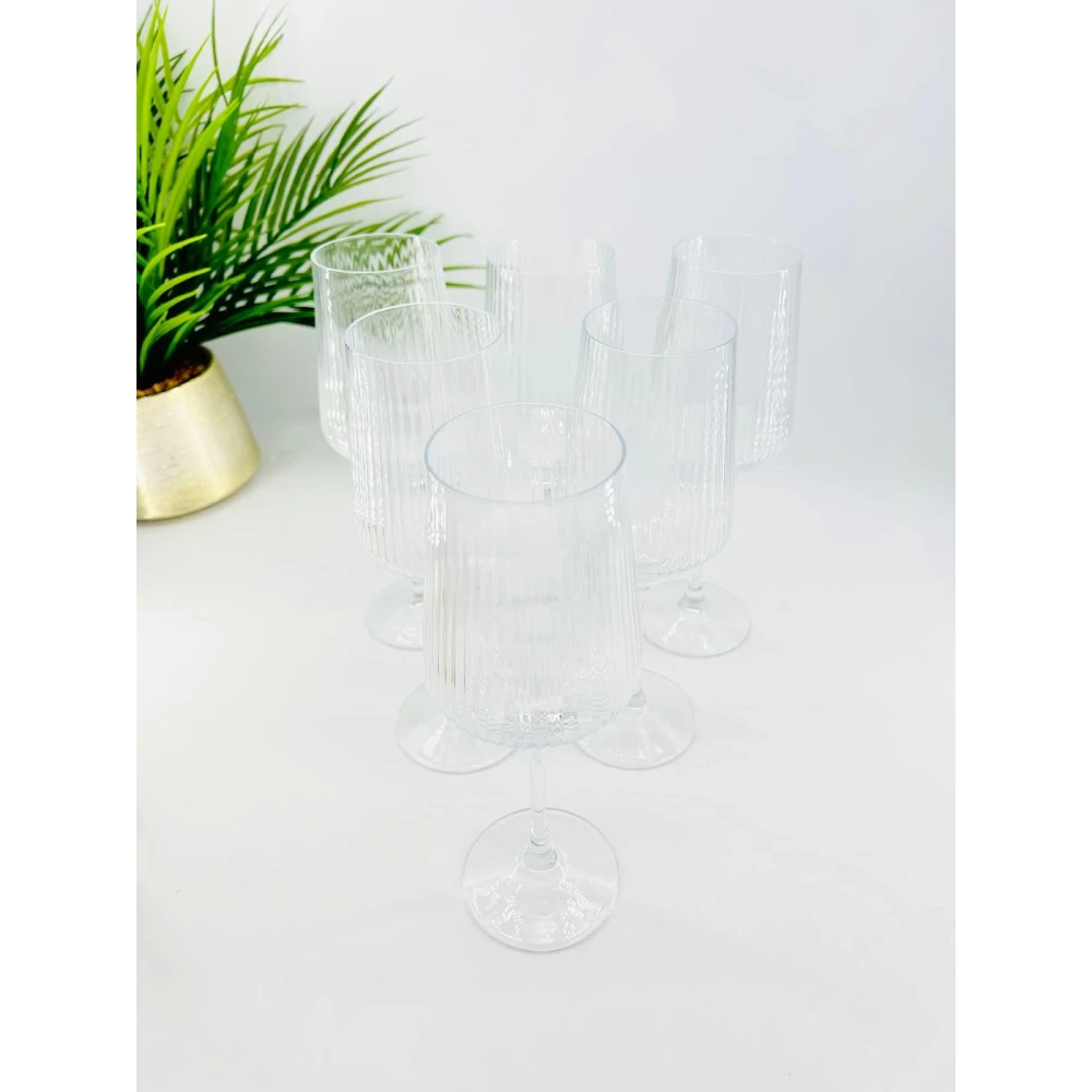 Ensemble de 6 verres sur pied en verre strié