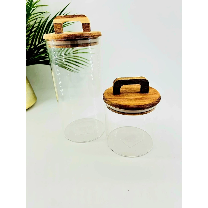 Bol en verre avec couvercle en bois d’acacia – 0,7 L