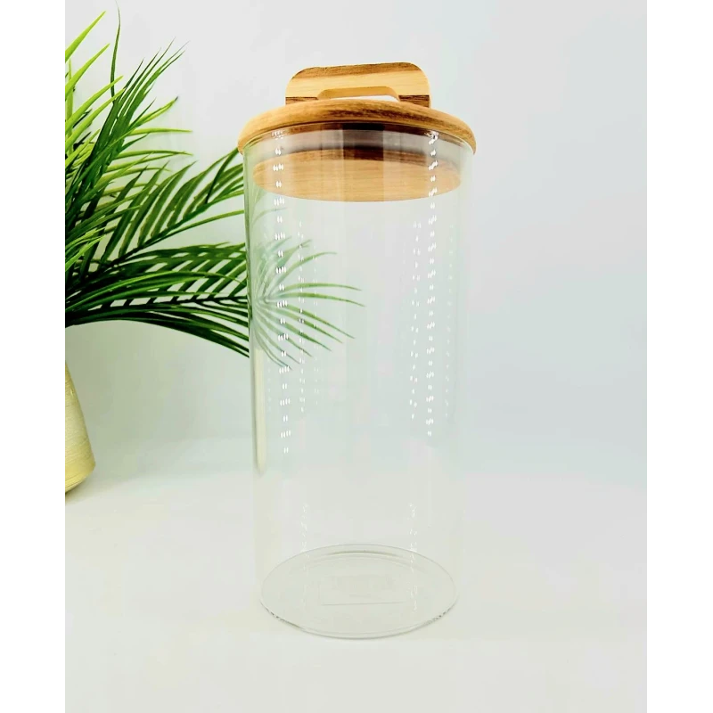 Bol en verre avec couvercle en bois d’acacia – 1,5 L
